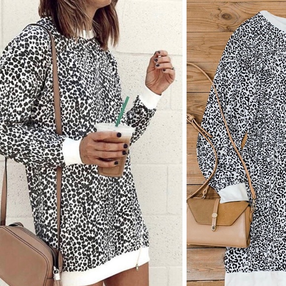 New Leopard Mini Sweater Dress w/ Side Zipper - Picture 2 of 14